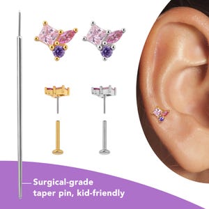 Delicate Flat Back Earrings, Conch Helix Tragus Earring 16g/18g/20g, Titanium Stud Earrings, Cartilage Piercing Jewelry, Push Pin Labret