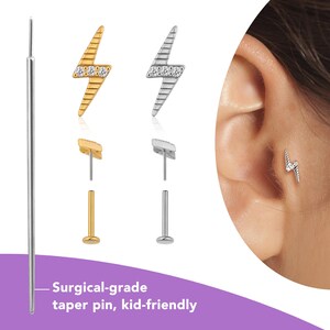Lightning Titanium Stud Earrings, Flat Back Cartilage Earring Gold, Conch Helix Tragus Jewelry, Labret Piercing 16g/18g/20g, Nap Earrings