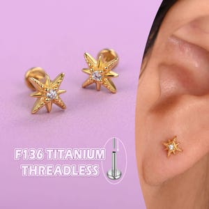 Octagram Stud Earrings: Sterling Silver Helix Tragus Conch Piercing