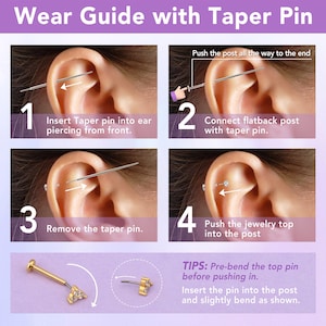 Gold Hammered Dot Flat Back Studs – Titanium Nap Earrings, Threadless Hypoallergenic Cartilage Helix Conch Tragus Jewelry image 8