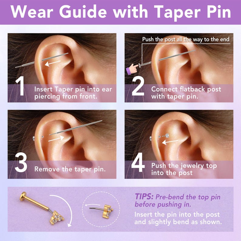 Gold Hammered Dot Flat Back Studs – Titanium Nap Earrings, Threadless Hypoallergenic Cartilage Helix Conch Tragus Jewelry image 8