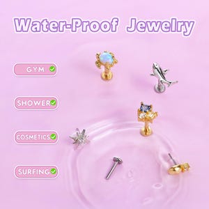 Gold Hammered Dot Flat Back Studs – Titanium Nap Earrings, Threadless Hypoallergenic Cartilage Helix Conch Tragus Jewelry image 6