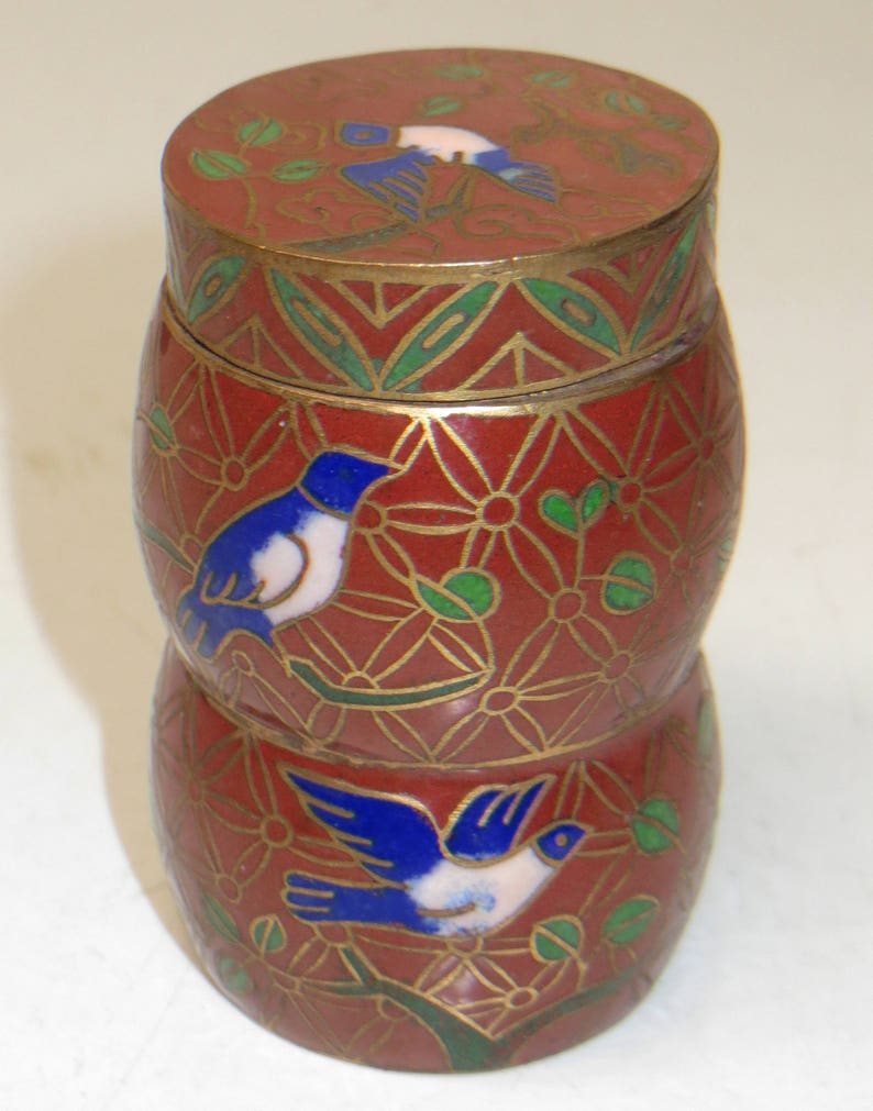 Cloisonne Enamel Bird Mini Jar Vase Gold Plated 60/'s Brass 2 13 Feng Shui
