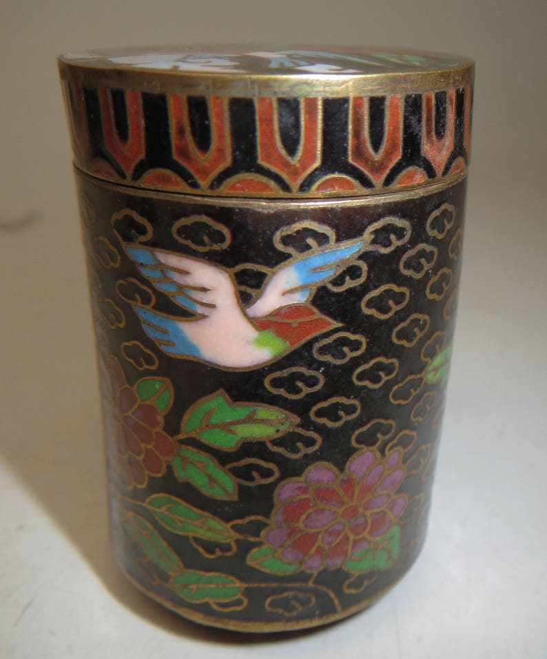 Cloisonne Enamel Bird Mini Jar Vase Gold Plated 60/'s Brass 2 13 Feng Shui