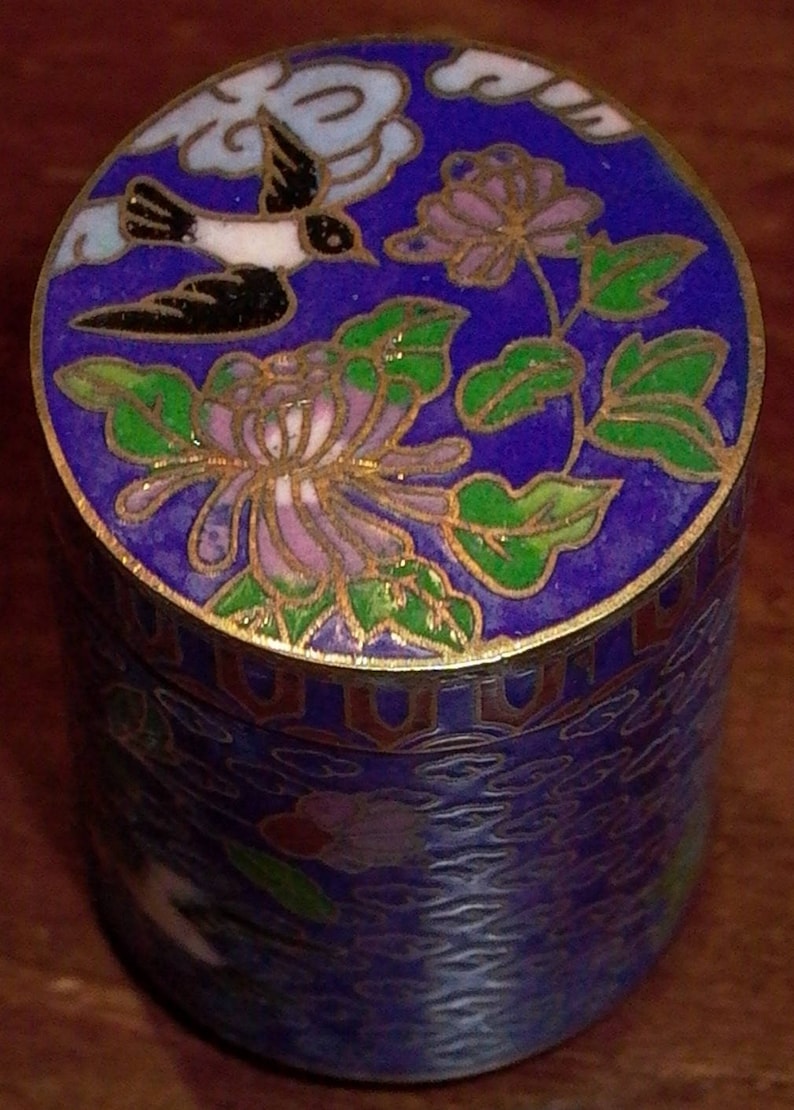 Cloisonne Enamel Bird Mini Jar Vase Gold Plated 60/'s Brass 2 13 Feng Shui