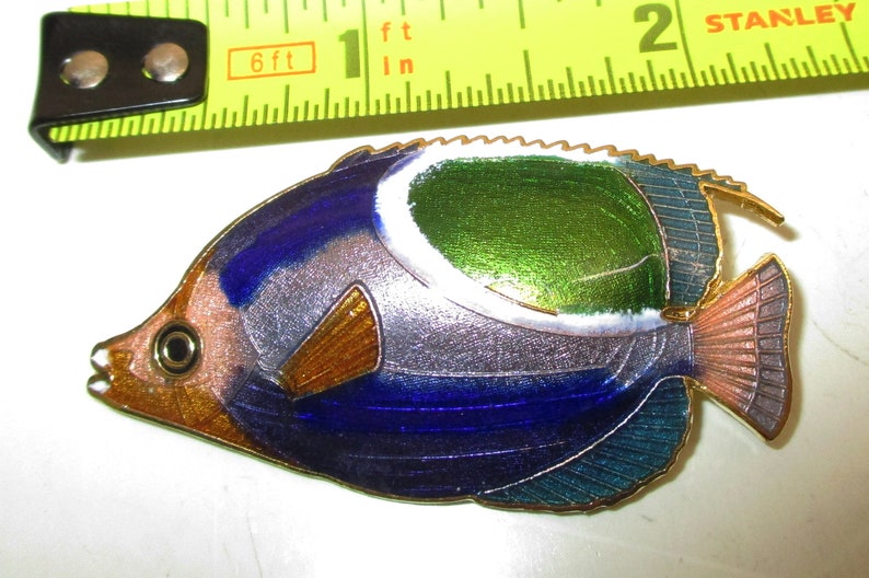 Cloisonne Enamel Brooch Pin Tropical Fish Jewelry Gold Plated 70/'s Brass 2 14