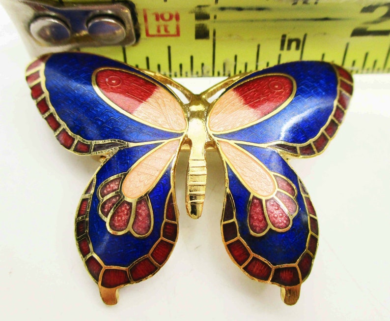 Cloisonne Enamel Brooch Pin Jewelry Gold Plated 70/'s Brass 2 Butterfly