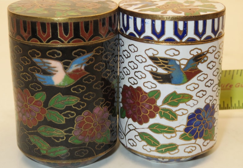 Cloisonne Enamel Bird Mini Jar Vase Gold Plated 60/'s Brass 2 13 Feng Shui