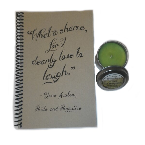 Pride and Prejudice Gift Set: Notebook and Fresh Outdoors Scented Candle; Book Lover Gifts; Book Gift; Literary Gift; Jane Austen Quotes