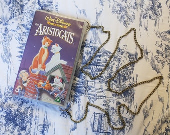 VHS video case handbag, The Aristocats shoulder bag, clutch, retro, up-cycled