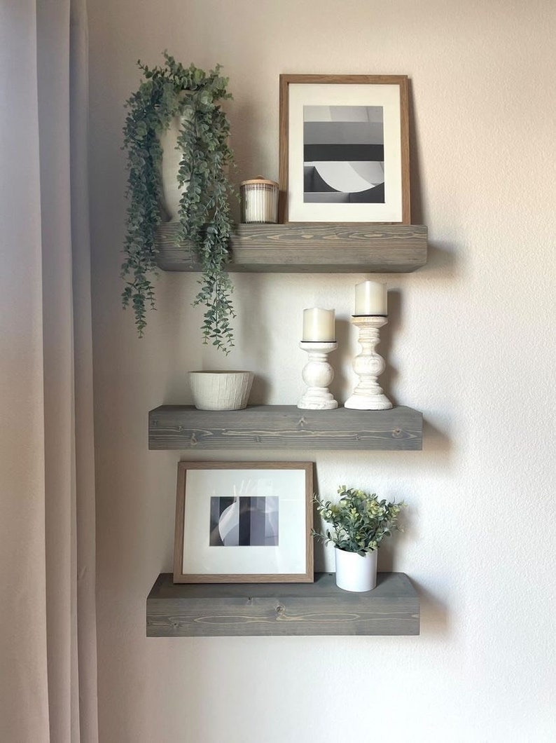Grey Floating Shelves Deep Shelves Long Floating Shelves Etsy