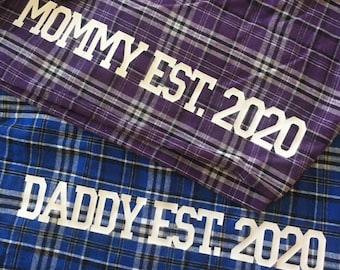 Mom and Dad PJ's, Mommy and Daddy Pajama Pants, Family Plaid Pajamas, Mom Dad Est., Mom and Dad Plaid, Flannel, Pajama Pants