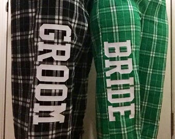 Bride and Groom Plaid Pajama Pants, Husband and Wife, Bridesmaid Pajamas, Bachelorette Pajamas, Wedding, Honeymoon Pajamas