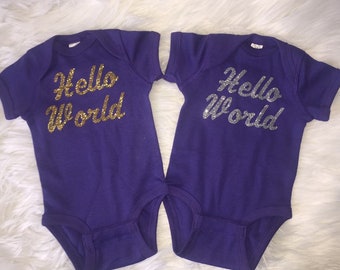 Hello World Baby Onesie, Hello World Glitter, Hello World Outfit, Home from Hospital Onesie, Newborn Onesie, Hospital onesie, Newborn photos