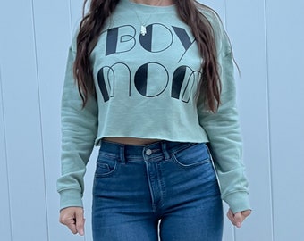 Boy Mom Cropped Crewneck Sweatshirt, Boy Mom Crop Sweatshirt, Mom Life Cropped Sweatshirt, Girl Mom Crop, Dog Mom Crop, Cat Mom Crop