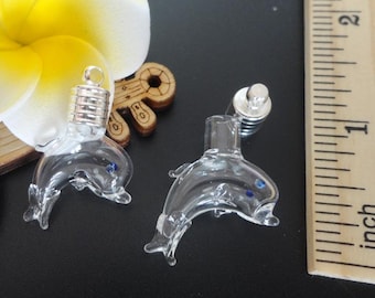 6MM Dolphin Prince, Mini Glass Vial with silver-plated copper cap (empty/clear/pendants/small/tiny/glass/charms/dolphin/metal/silver/DIY)