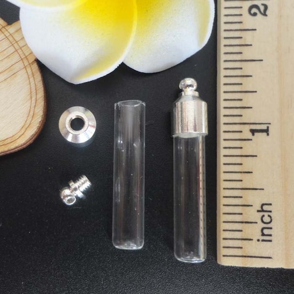6MM Flat Bottom Glass TUBE with Silver SCREW copper cap, glass bottles Pendant Vials charm ashes with screw up cap, DIY glue glass bottles