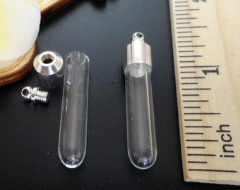 6MM Round Bottom Glass Tube with SCREW copper cap (Vial/perfume/empty/clear/tube/pendant/essential/tiny/glass/charm/gem/metal/silver/DIY)