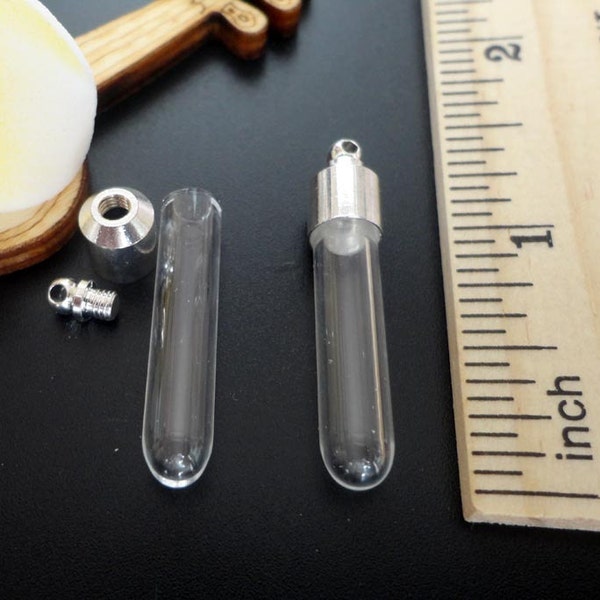 6MM Round Bottom Glass Tube with SCREW copper cap (Vial/perfume/empty/clear/tube/pendant/essential/tiny/glass/charm/gem/metal/silver/DIY)