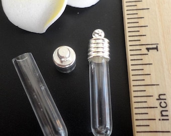 6MM Round Bottom Tube, mini Glass Vial avec bouchon de cuivre plaqué argent (vide/clair/tube/pendentifs/petit/minuscule/verre/charm/gem/metal/silver/DIY)