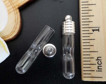 6MM HOURGLASS / Sandglass with silver-plated copper cap ,empty clear glass bottle ,DIY Handmade Wishing glass vials charm,glue glass bottle
