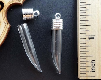 6MM Shark's Tooth / FANG / Tusk / PEPPER Tiny Glass Vial with silver-plated copper cap , empty clear Min bottle pendants, DIY Wishing vials