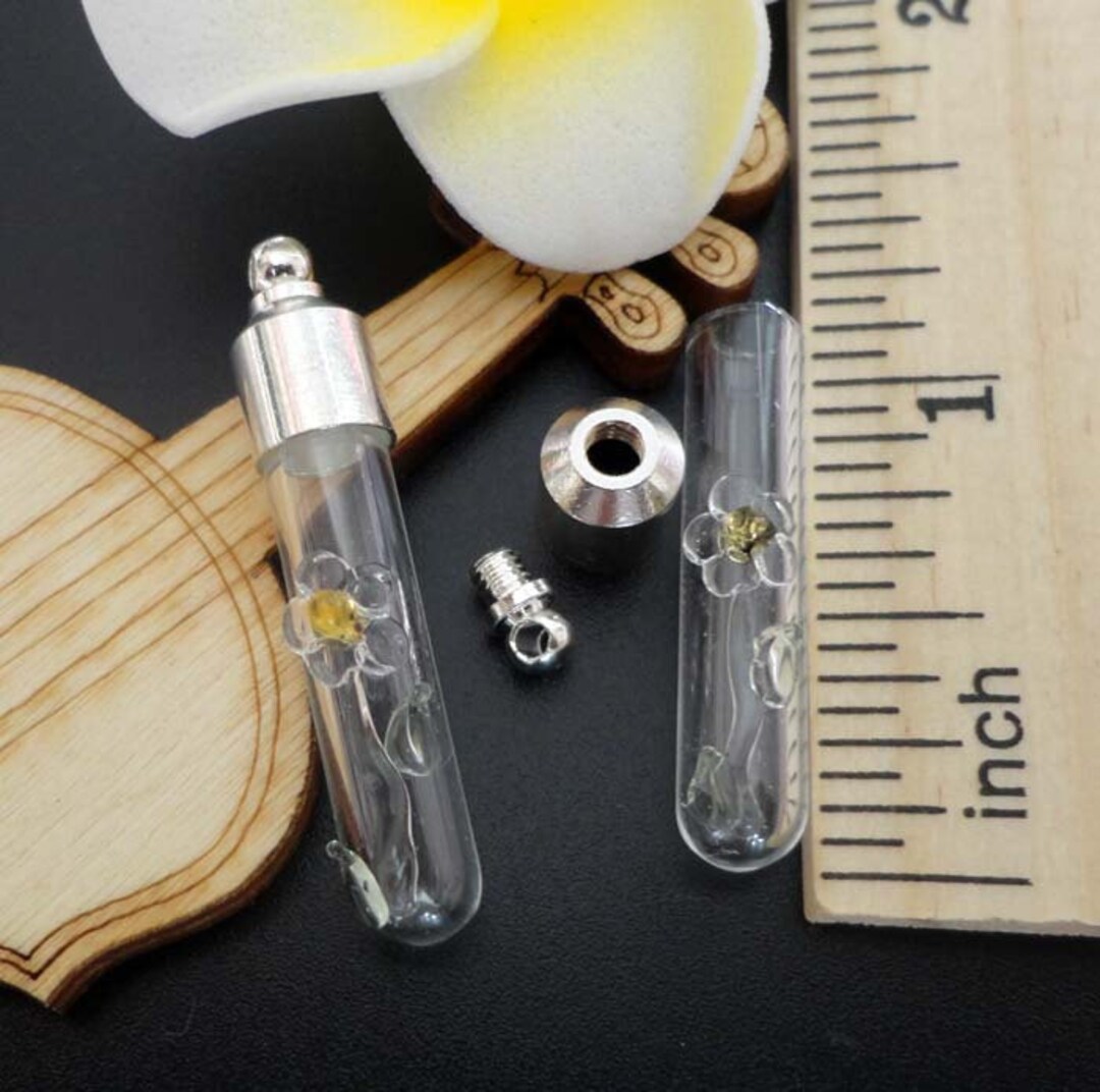 6MM Tube Flower silver SCREW Copper Cap, Clear Glass Bottle Necklace