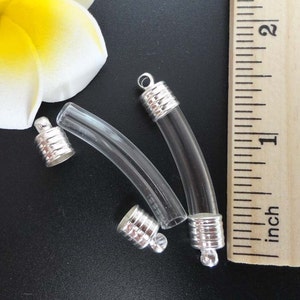 6 MM curvo tubo con casquillos de cobre plateado de 2PCS, pulsera brazalete de cristal frasco (vacío/claro/colgantes/pequeño/vidrio/encantos/metal/pulsera/DIY)