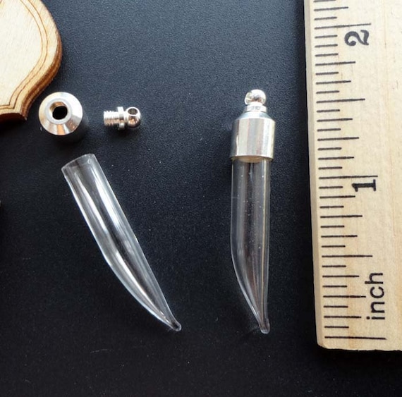 6MM PEPPER/Shark's Tooth/FANG/Tusk (Silver SCREW copper cap), Mini glass Vial, Essential oil bottle, Lampwork aromatic Crucifix Glass vials