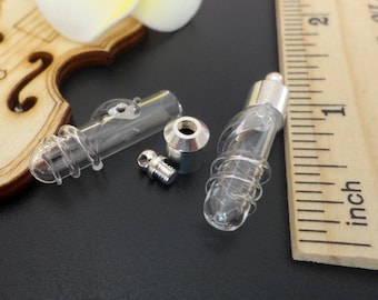 6MM Tube Clear Snake (Silver SCREW copper cap), glass bottle necklace Pendant charm, Essential oil Vial, DIY Wishing bottle, Aroma oil vials