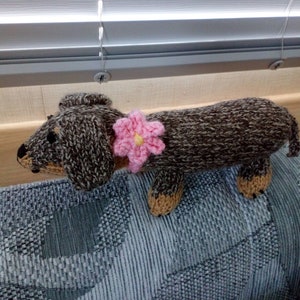 Knitted Smiley Puppy Sausage Dog 9&quot; Dapple Dachshund