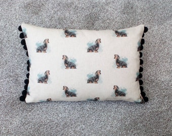 Dachshund (Smooth Haired) Pom Pom Trim Complete Cushion