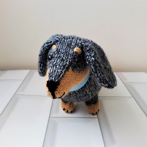 Dachshund Sausage Dog Silver Dapple Hand Knitted 13&quot;