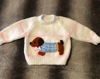 Dachshund Hand Knitted Baby Girls Jumper Sweater
