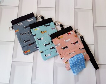 Dachshund Wristlet Combined Treat and Poo Bag Dispenser with snap shut closure