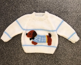 Dachshund Hand Knitted Baby Boys Jumper Sweater