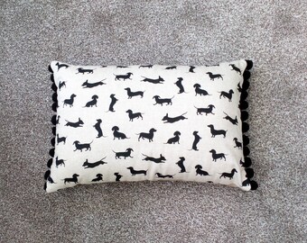 Dachshund Complete Cushion with pom pom trim