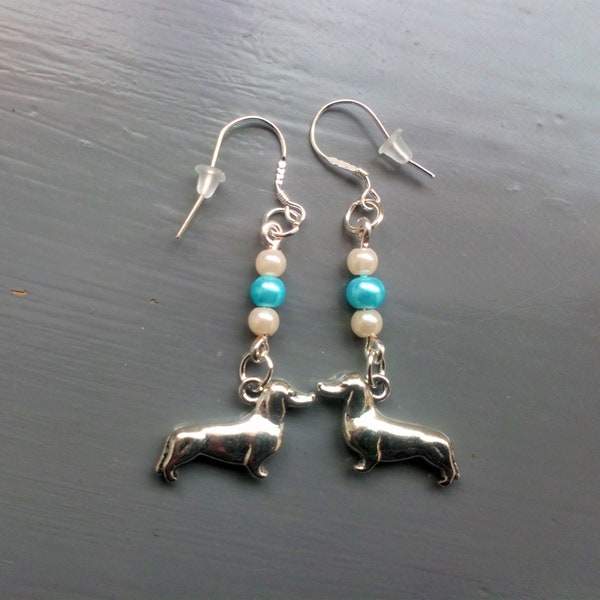Dachshund Sterling Silver Earrings with Acrylic Stoppers