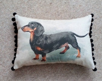 Dachshund (Smooth Haired) Pom Pom Trim Complete Cushion