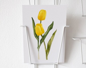 Geïllustreerde ansichtkaart "Tulpen" | 1 kaart | handgemaakt | gerecycled papier | gele tulpen | bloemenillustratie | flora | waterverf