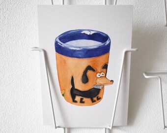 Illustrated postcard "My cup of tea" - Dog | 1 card | handmade | recycled paper | dog illustration | tea cup illustration | watercolour