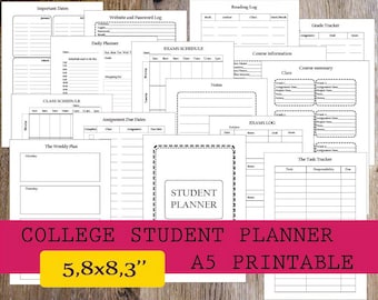 2018 college student planner a5 planner printable filofax etsy