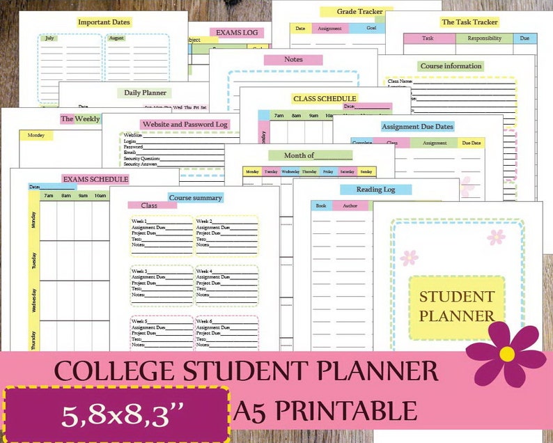 Higher education Planner, Examine Planner Inserts A5, Printable 2019, Educational Planner Printable, Superior college, Each day Planner photograph regarding Printable College Student Planner identified as College or university Planner, Review Planner Inserts A5, Printable 2019, Educational Planner Printable, Superior faculty, Each day Planner