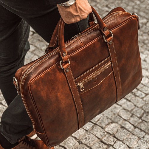 Leather Computer Bag Mens Leather Briefcase Messenger Bag | Etsy