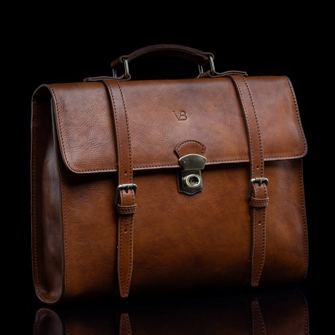 Vintage Leather Briefcase Briefcase with Trolley Sleeve Etsy
