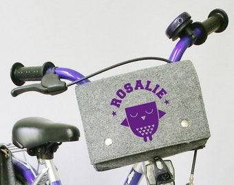 Handlebar bag for balance bike or bicycle with names and various motifs