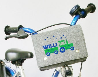 Handlebar bag for children's bike bicycle basket with name or desired motif