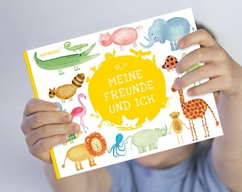 Friends book for 15 friends animals giraffe pig crocodile hippopotamus lion octopus