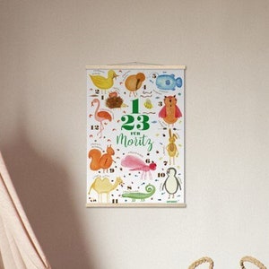 Poster didattico personalizzabile sui numeri A4 A3 A2 A1 Kiwi Pinguino Geco Lovelle Ape Anatra Gufo Pesce Scoiattolo Fenicottero Riccio Coniglio