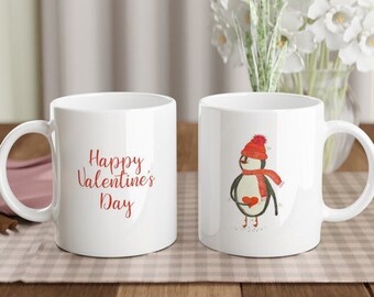 Tasse Personalisierbar Keramik für Tee Glühwein Schokolade Kaffee Pinguin Valentinstag